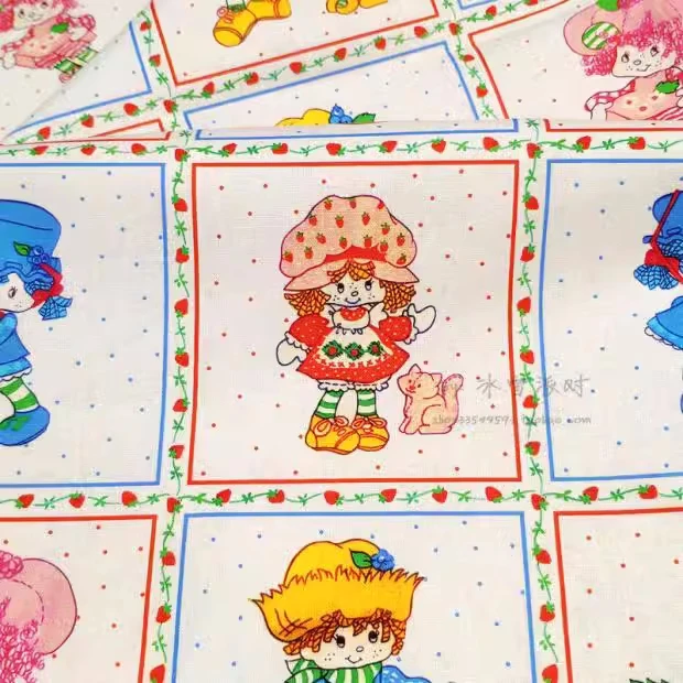 1 Yard Cartoon Strawberry Girl Print 100% Cotton Fabric for Girl Clothes Hometextile Cushion Cover Needlework DIY