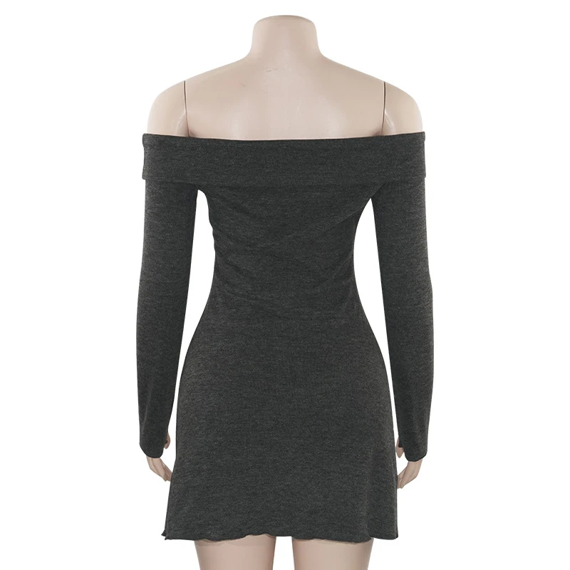 y2k Dress Women Aesthetic Clothing Leather Buckle Off Shoulder Long Sleeve Bodycon Dress Sexy Cocktail Party Dresses