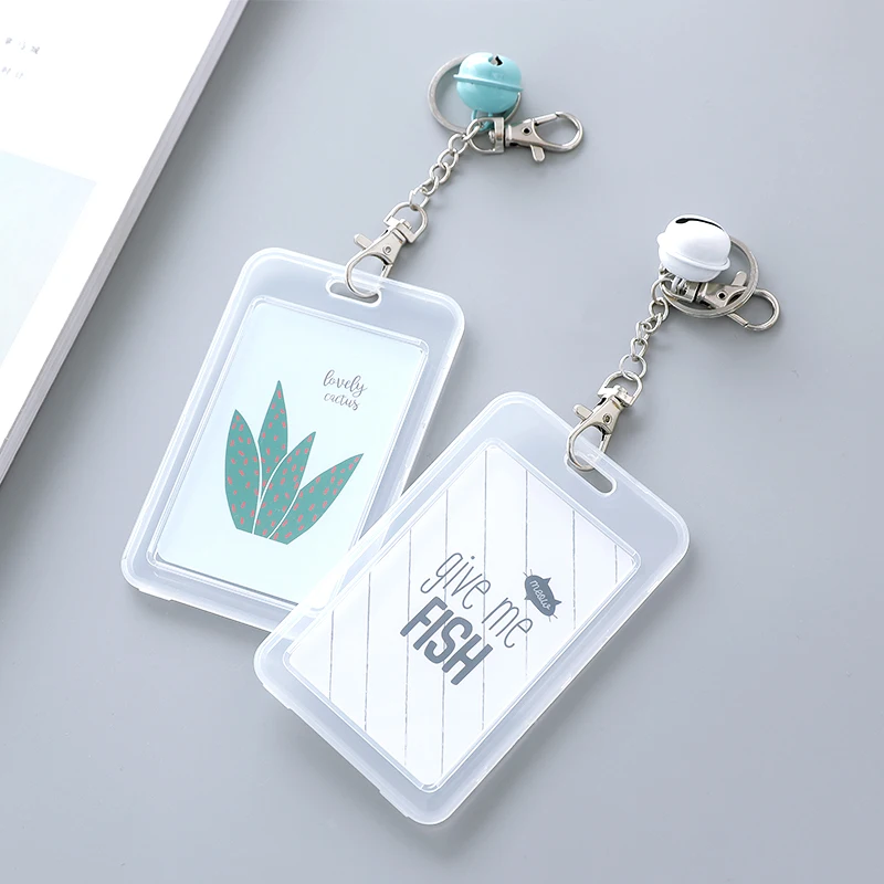 Women Credit Card Holder Bag Cartoon Cute Cactus Student Card Cover Bag Bank Bus ID Bank Fruit Plant Cover Case Keychain