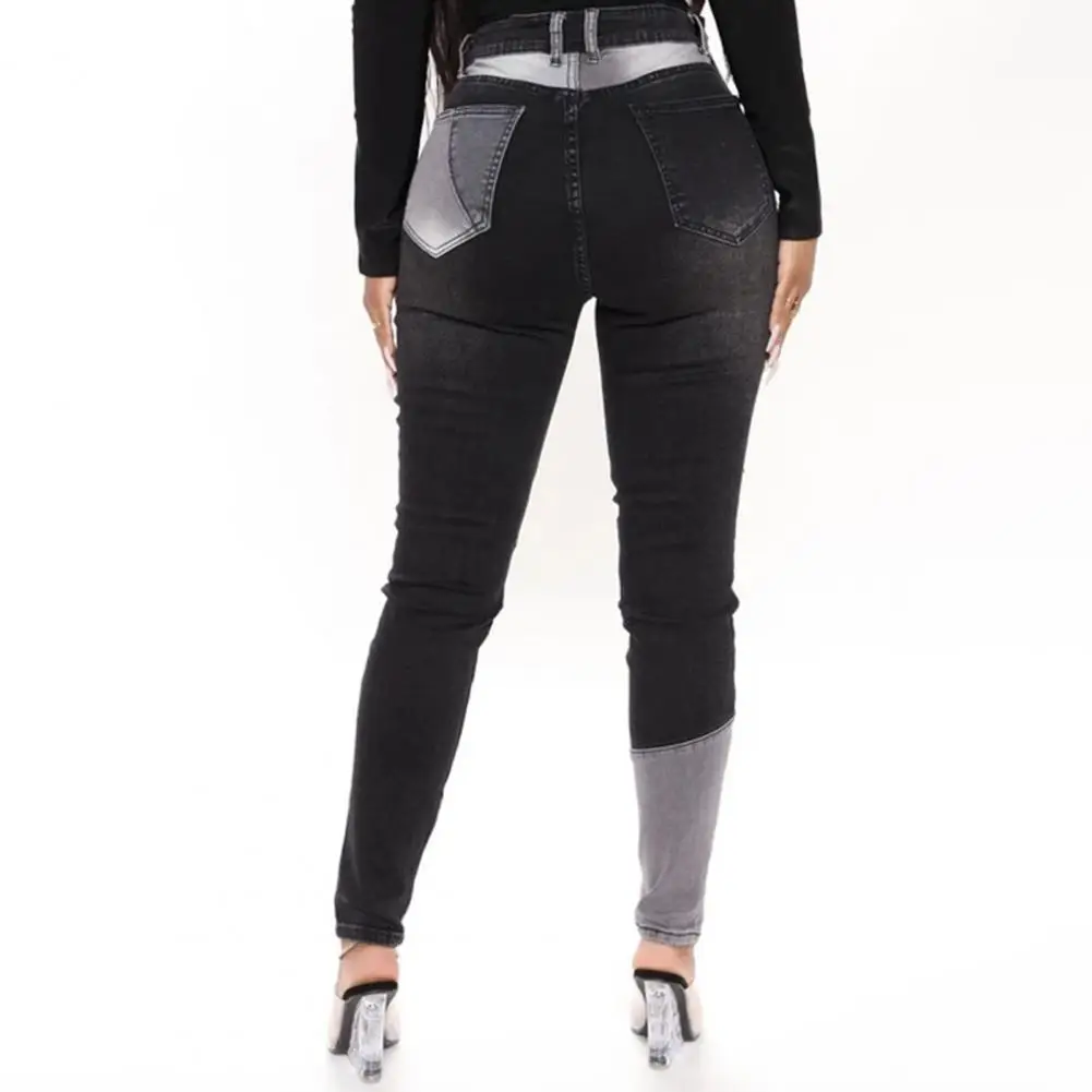 

Vintage Women Patchwork Slim Jeans Denim Denim Trousers Women Splicing High Elasticity Skinny Jeans for Daily Life