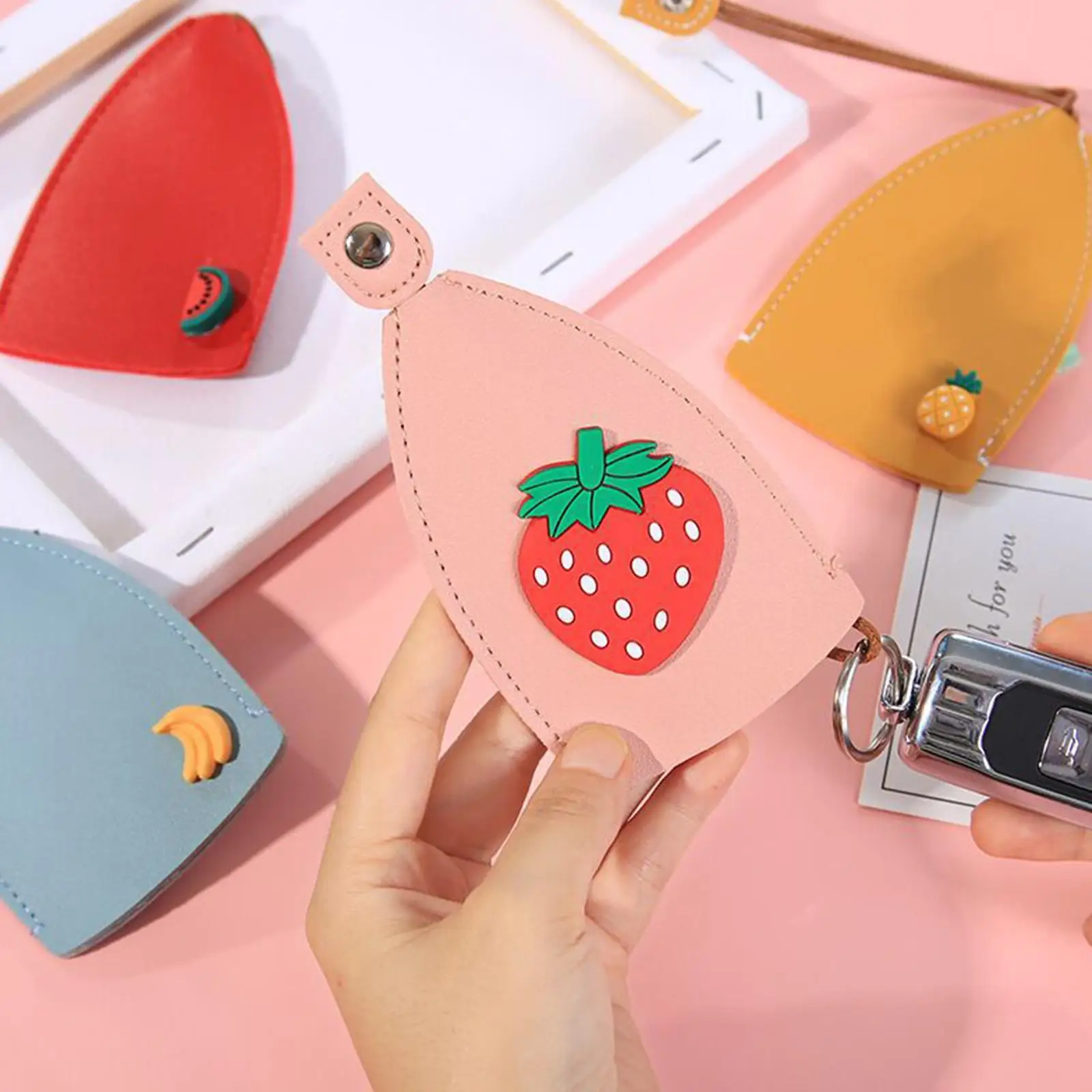 Lovely Leather Key Holder For Keys Wallets Cute Fruit Animal Pull Type PU Key Box Home Case Leather Keychain Pouch key case key holder key organizer key purse