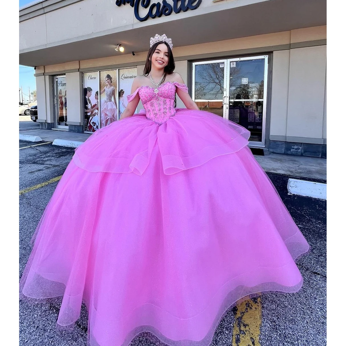 

Женское платье с открытыми плечами, Розовое Бальное платье с бантом, с открытыми плечами, для празднования дня рождения, 15 лет