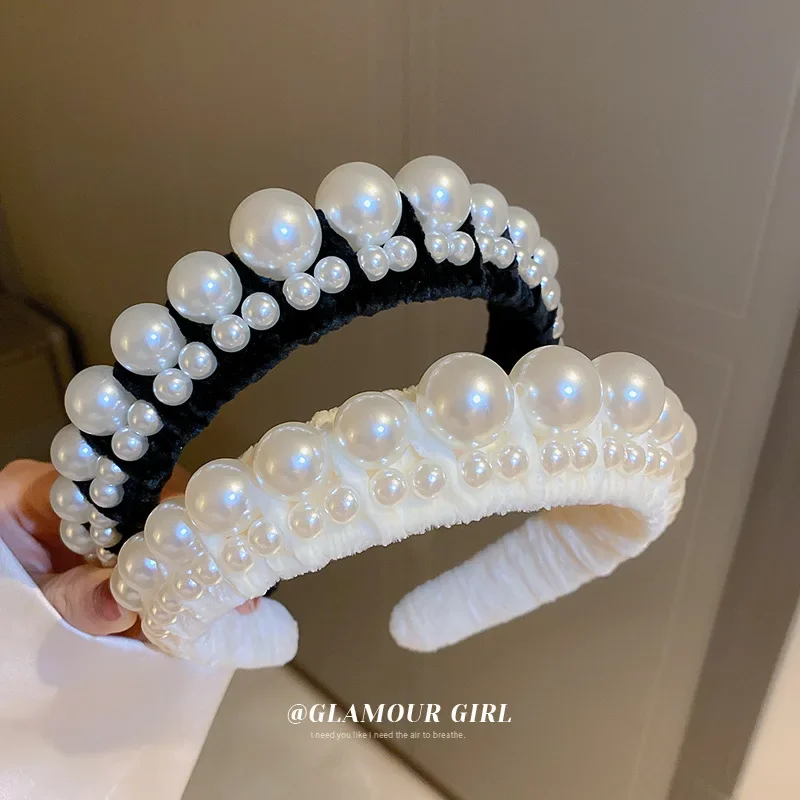 

Vintage Pearl Velvet Headband Net Red Ins Temperament Hairpin Fashion High Cranial Top Pressure Hair Accessories Woman