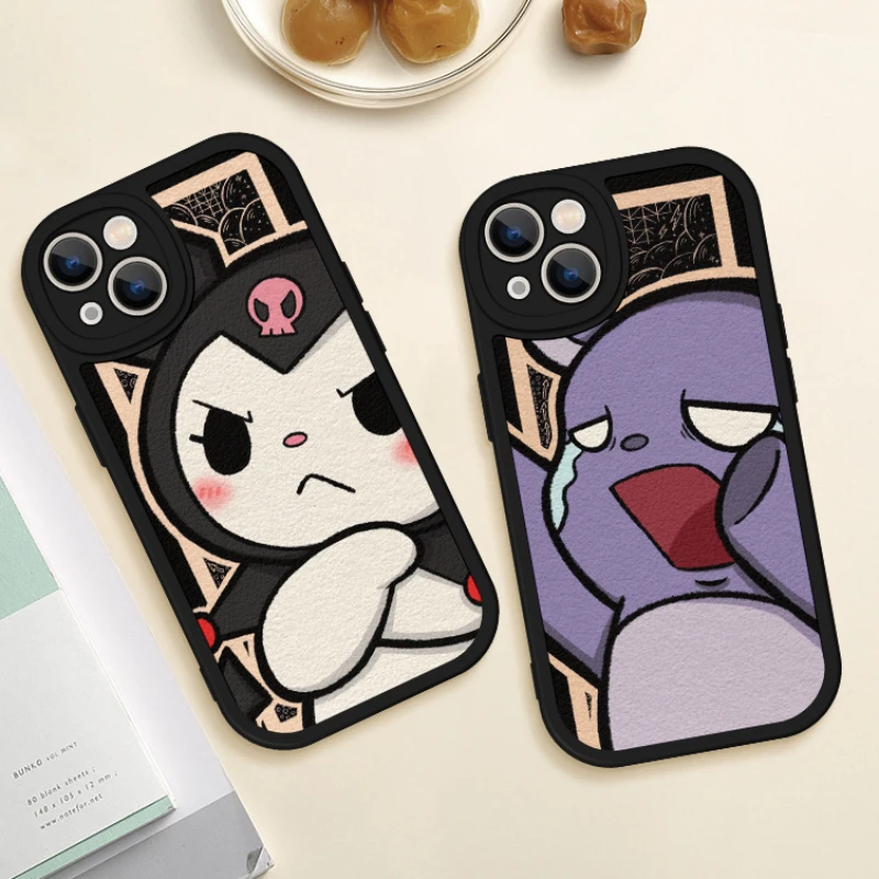 Hello Kitty Kuromi Soft Silicone Phone Case for iPhone 13 12 11 Pro Max mini XS XR X 8 7 6 Plus SE 2020 Leather Texture Cover cheap iphone 11 cases