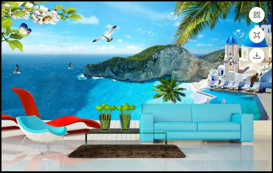 

3d photo wallpapers custom mural Sea Coconut Tree Seagull Chair Castle background living room home decor wallpaper for walls 3d