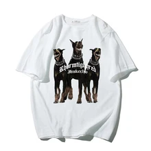  2023 New Summer Woman Man T Shirt Fashion Doberman Cotton Print Streetwear Oversized Casual Male Clothes Short Sleeve Blouse 