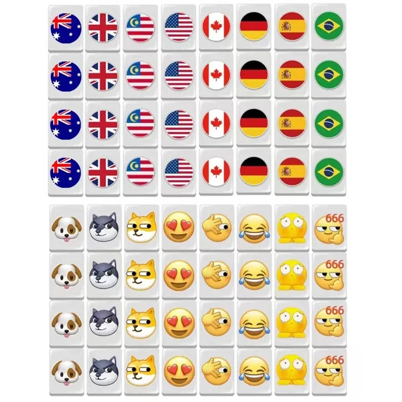 64+1 Mahjong Blocks 64 Pcs Mahjong Seaside Escape Tile Game Pattern of Flag Ball Battle Chee Chess Toys