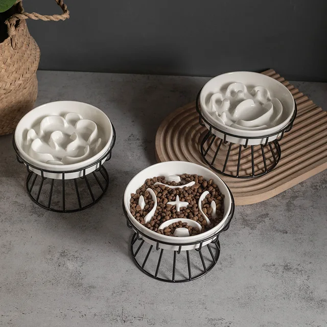 New ceramic high-legged cat bowl with large diameter, anti-choking, slow feeding, anti-knockover, neck-protecting dog bowl, pet 2
