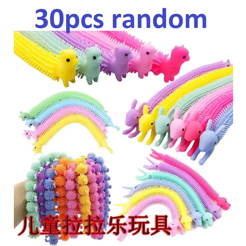 30-3PCS Funny Unicorn Pull Worm Noodle Fidget Toys Stretch String TPR Rope Anti Stress Toys String Stress Relief Autism Vent Toy Fidget Toys Stress Relief Toys