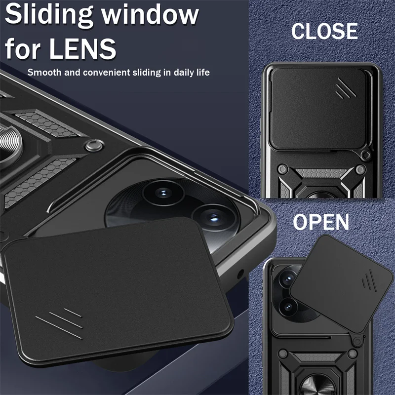 Magnetic Ring Holder Armor Back Cover - Shockproof Protective Case with Car Mount Feature