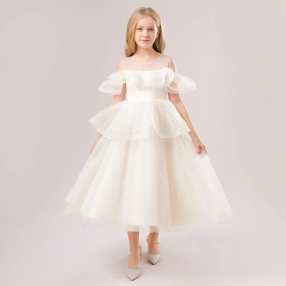 

Elegant Kids Girl Birthday Party Dress 3-12 Years Girls Wedding Formal Prom Gown Children Clothing Tulle Bridesmaid Vestidos