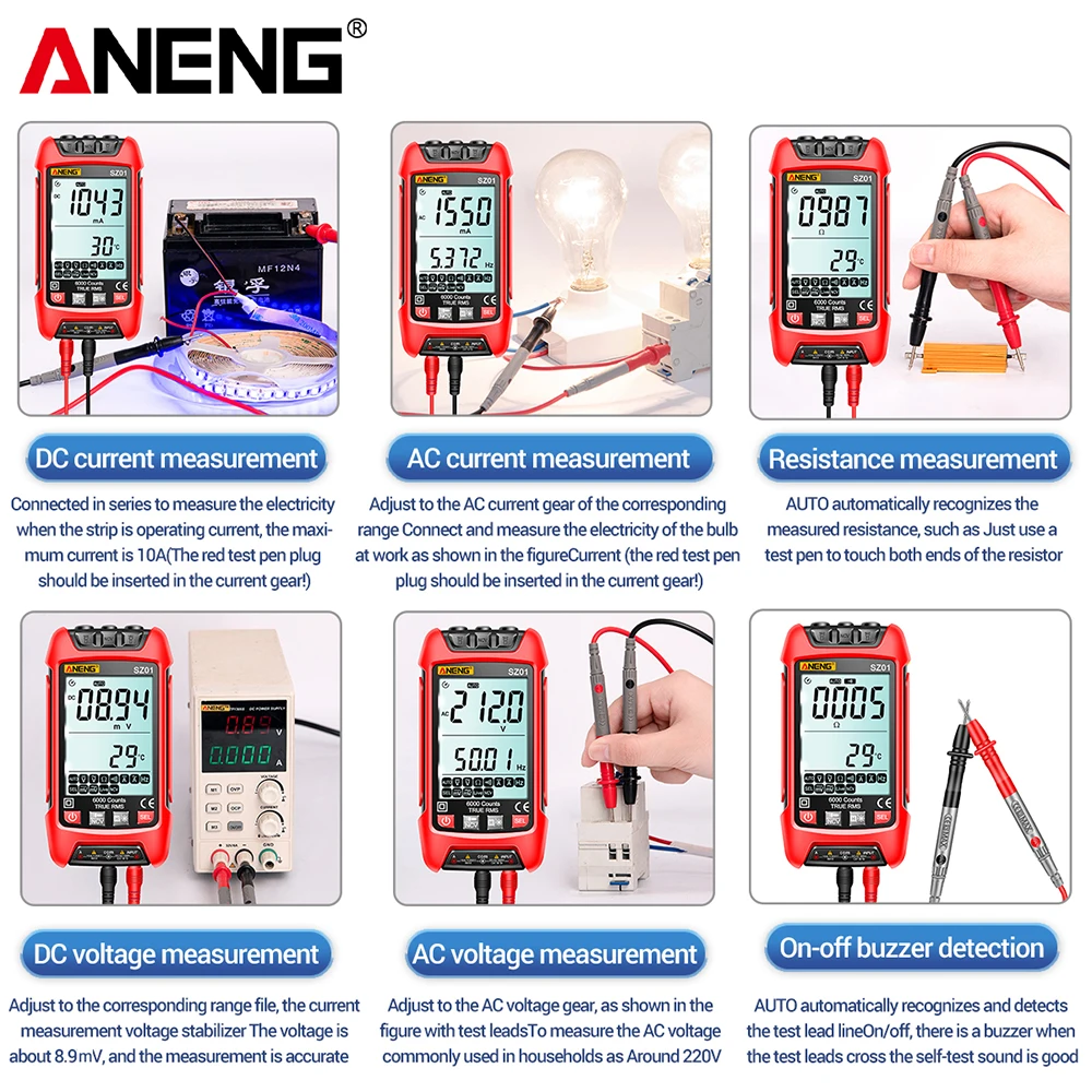 ANENG SZ02 multimetre multimètre digital professionel testeur electrique  numérique de Transistor,testeurs intelligents,9999 points True  RMS,condensateur électrique automatiqu - Type SZ01 Orange Pro