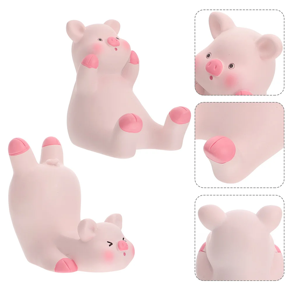 

2 Pcs Intelligent Piggy Mobile Phone Cell Stand Cute for Desk Resin Smartphone Holder