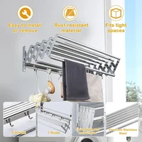 Clothes Drying Rack Wall Mounted Balcony Toilet Scalable Towel Storage Shelf Foldable Drying Racks Stainless Steel Towel Rack 2