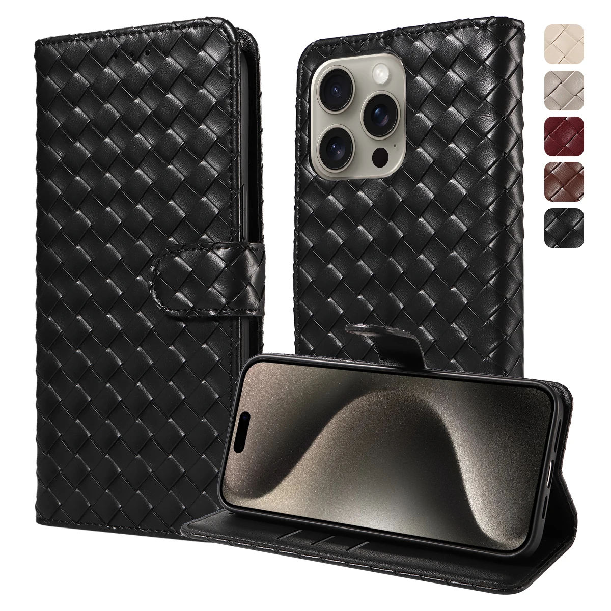 Woven Shockproof PU Leather Phone Case with Stand Cover