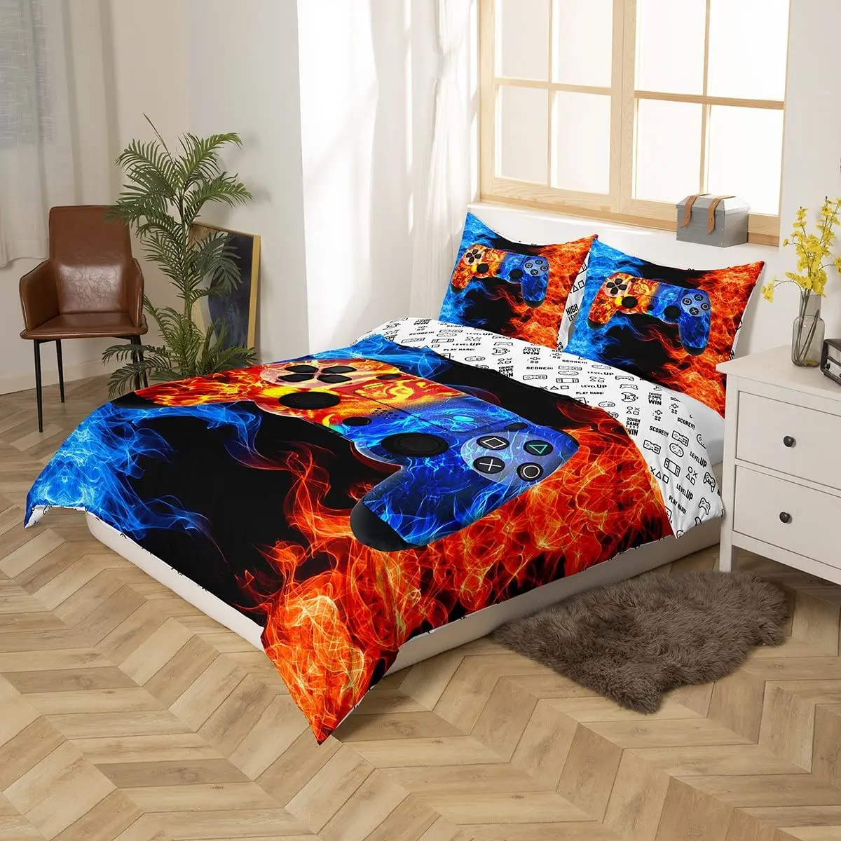 

3D Games Three-piece Cover Boys Kids Gamepad Bedding Set Video Game Controller Room Bedding Sets Decor Cover with Pillow Case