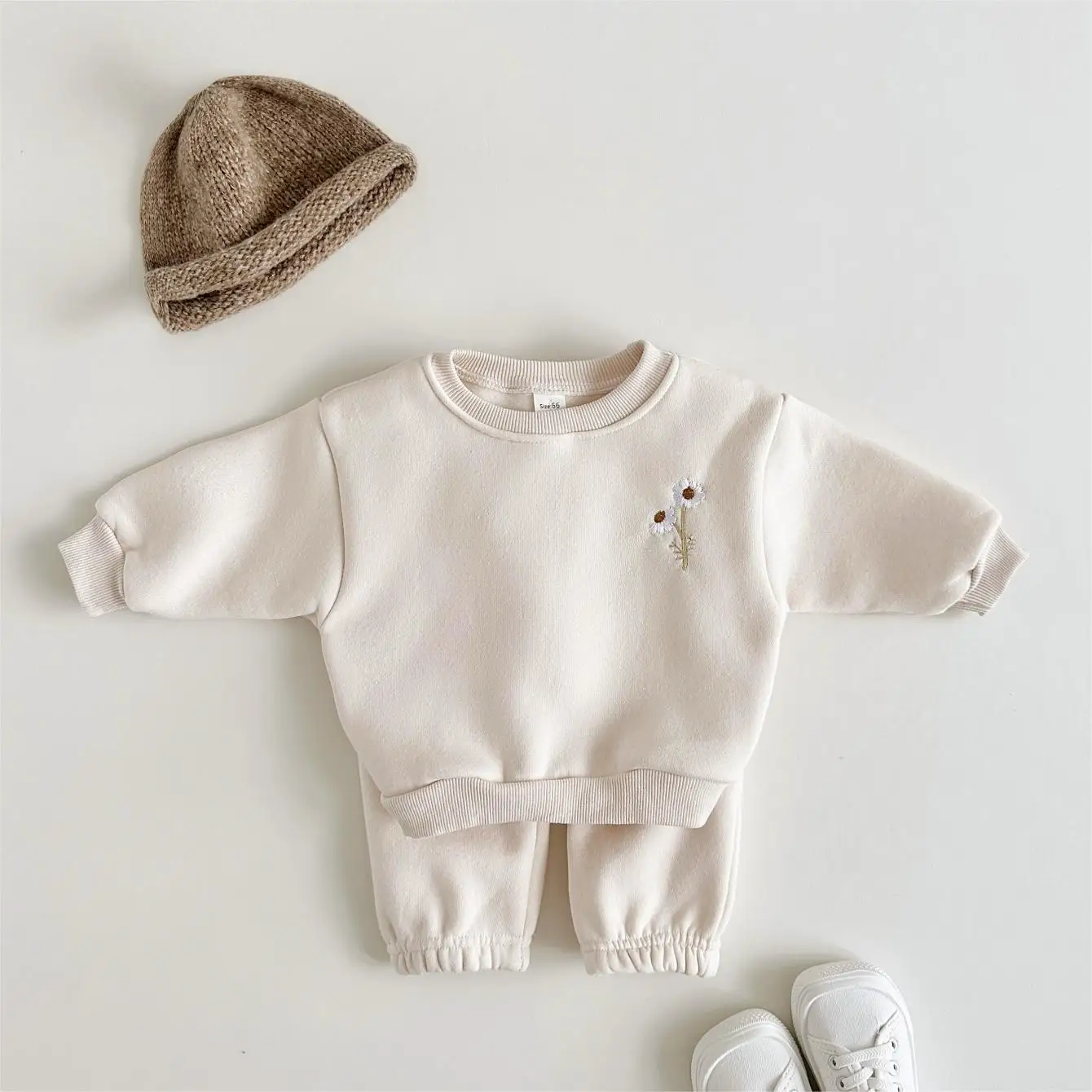 Kids Clothes Set 2PCS Spring Autumn 0-4Y Newborn Cotton Long Sleeves+Pants Small Daisy Embroidery Boys Girls Clothes Children Casual Warmth