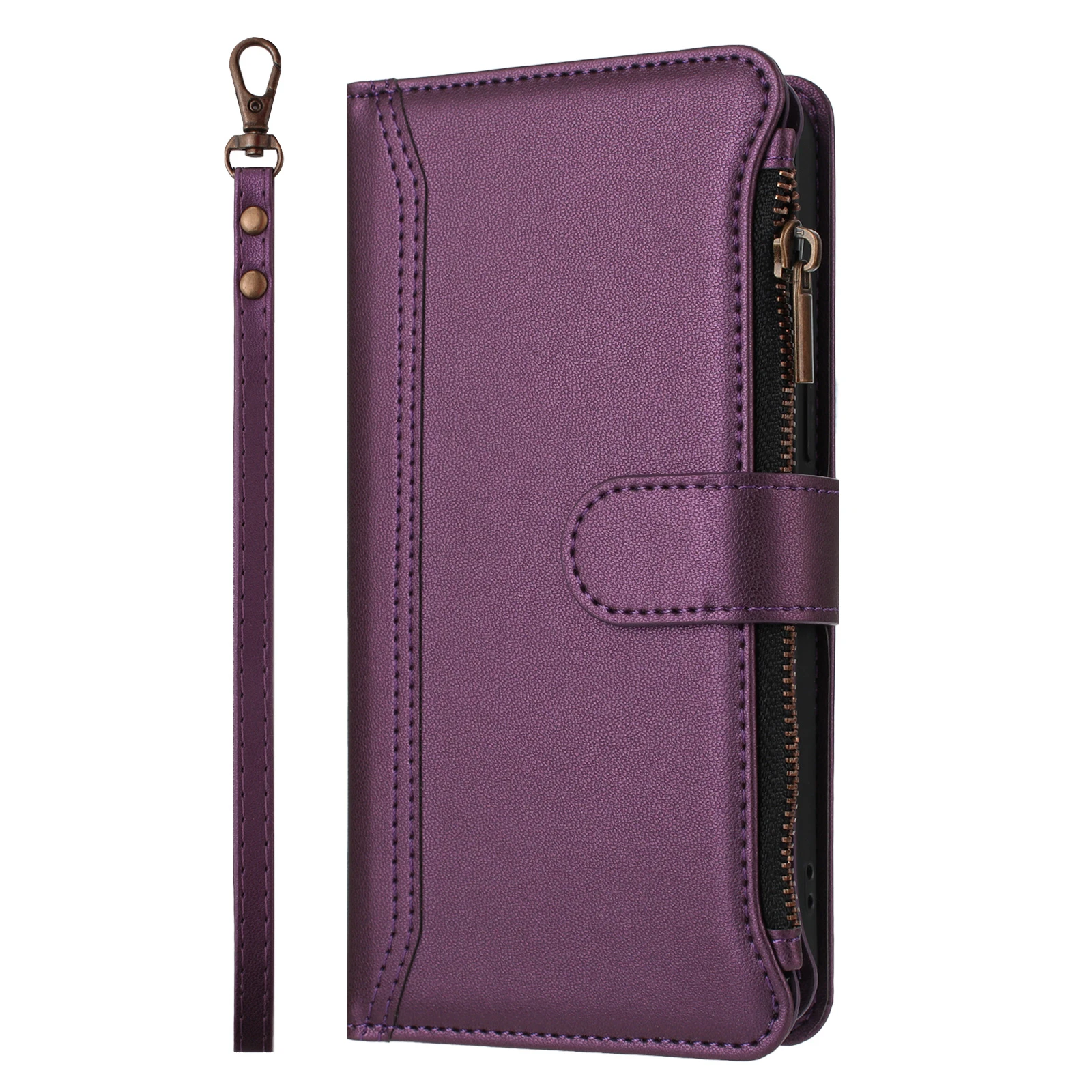 Elegant PU Leather Crossbody Wallet with Zipper and Wrist Strap