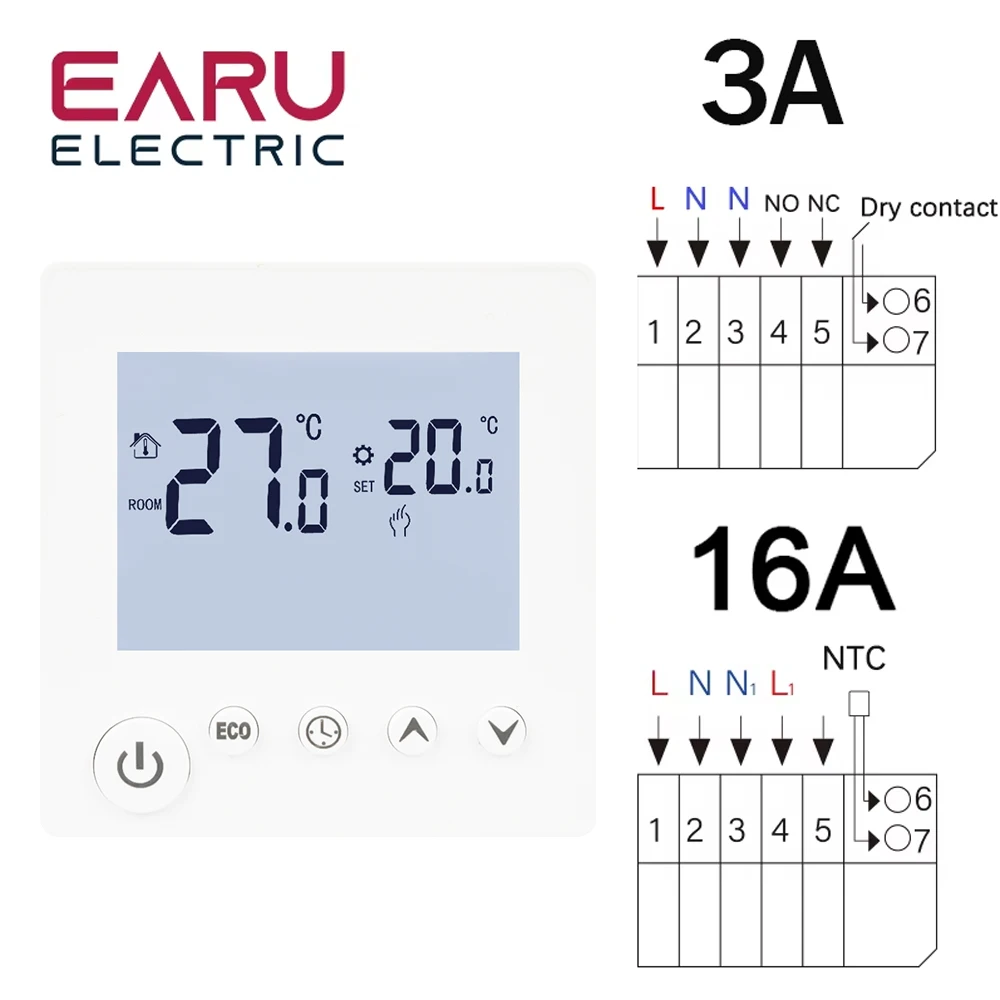 AC90V-240V 3A 16A Water Electric Floor Heating TRV House Room Thermostat Tempera