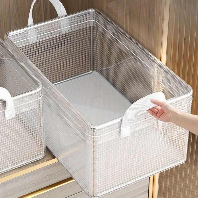 Storage Box Transparent Foldable Stackable Organizers 8PCS with Steel Frames and Reinforced Handles for Clothes Books Sundries storage box