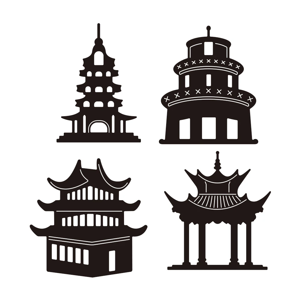 4pcs/set Chinese Style Architecture Cutting Dies for DIY Scrapbooking Album Decorative Crafts Happy New Year Cards Making 2024