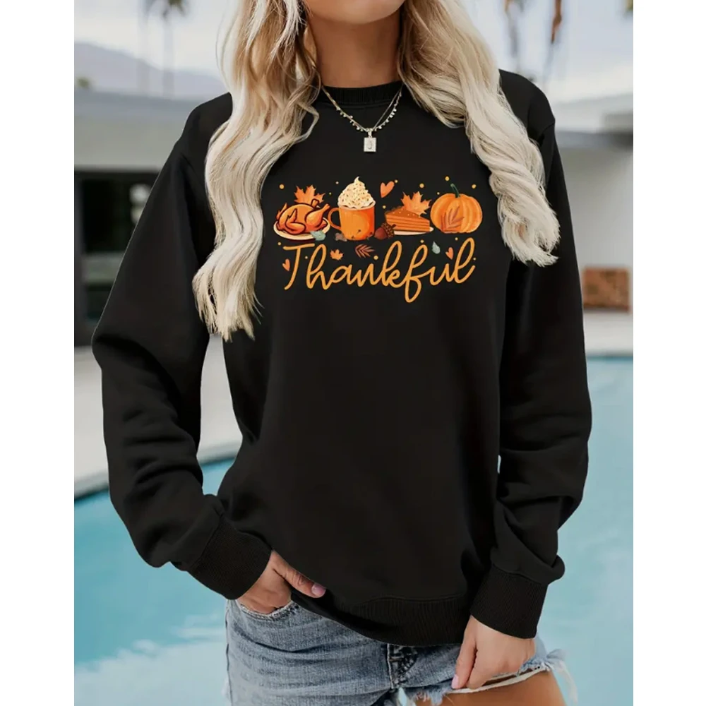 Thanksgiving Print Sweatshirt Casual Long Sleeve Sports Blouse Crew Neck Pullovers Pullover Loose Soft Designer Sweatshirts sweatshirts thanksgiving wine turkey family sweatshirt in orange size 2xl 3xl l m s xl