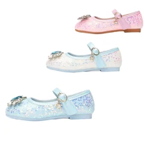 

Girls Ice Queen Leather Shoes Elsa Childrens Shoes Sequin Flat Princess Crystal Sandals Carnival Party Luxury Leather Shoes