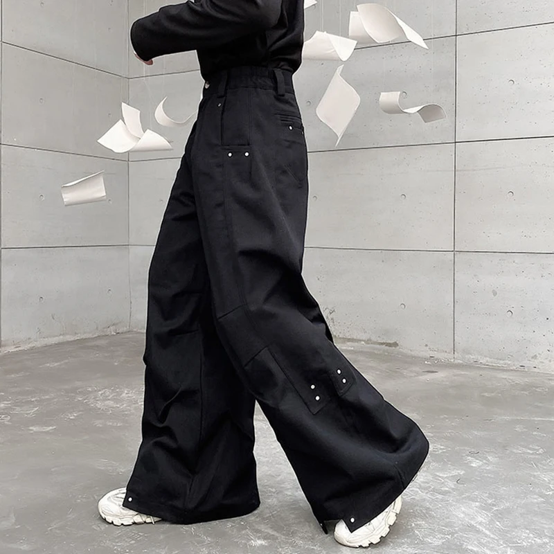 IEFB Men Pants Darkwear Pleats Loose Wide Leg Trousers Trend Solid Color Autumn Fashion Pocket Japanese 9A5642 wide leg pants wide leg sweatpants