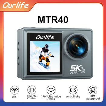 Cámara de acción Ourlife MTR40 5K Pantalla táctil IPS de 2,0" Cámara de acción con zoom 5X WiFi EIS 170 ° Cámara deportiva profesional impermeable 30M