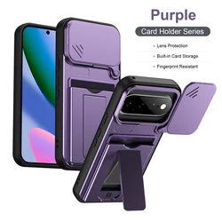 Slide Camera Armor Wallet Case - Shockproof Card Holder with Kickstand and Anti - Drop Protection - Google Pixel 11 (PURPLE)