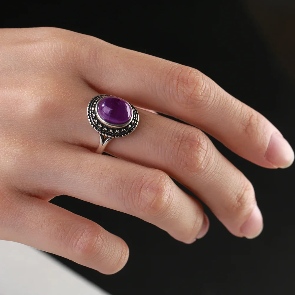 Silver Rings 925 Silver Rings Natural Amethyst Gemstone Rings for Women Wedding Bands Anniversary Gift Fine Jewelry
