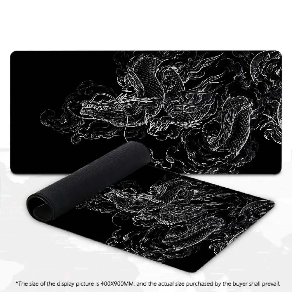 Black White Chinese Dragon Art XXL Gaming Mouse Pad Deskmat Non-Slip Rubber Keyboard Table Mat Cloud Pc Gaming Desk Mats Gamer