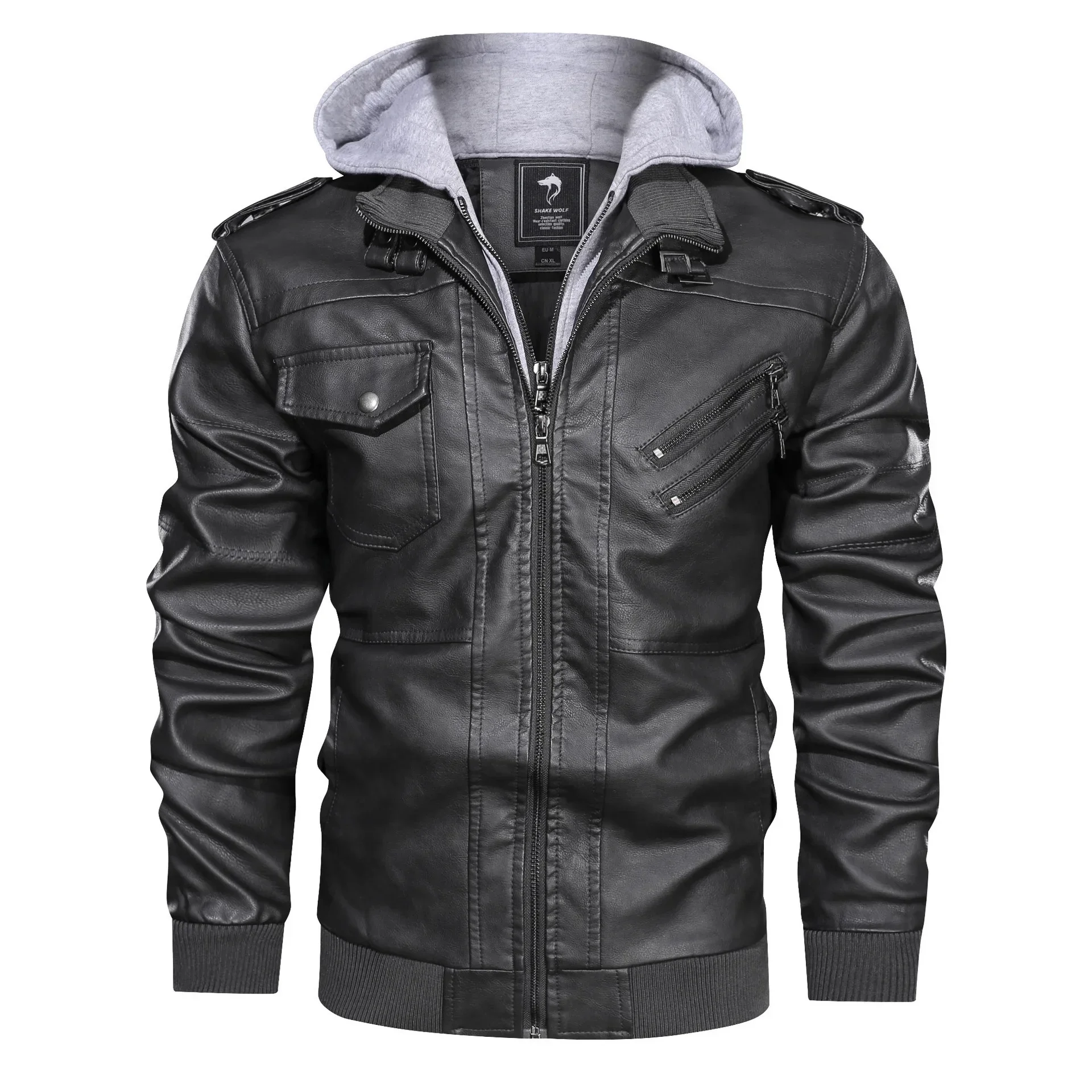 Leather Jackets Slim Casual Men Hooded Leather Coats New Fashion Male Street Wear Motorcycle Leather Jackets Hat Detachable 5XL 3 9mm car motorcycle insulation bullet male