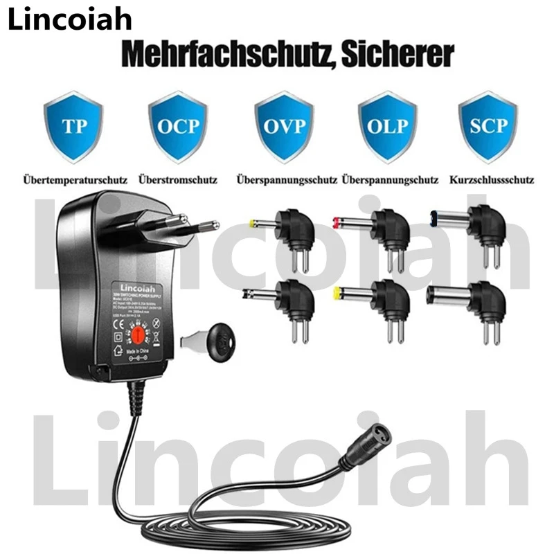 Universal Adapter AC 100-240V DC 3V 4.5V 5V 6V 7.5V 9V 12V 30W Multi-function Adjustable Power Supply for LED Light Strip Camera 4