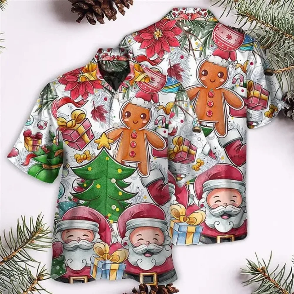 Mens Hawaiian Shirt Funny Santa Claus 3d Print Christmas Short Sleeve Shirts Beach Blouse Party casual short sleeved shirt short sleeved shirt hawaiian shirt