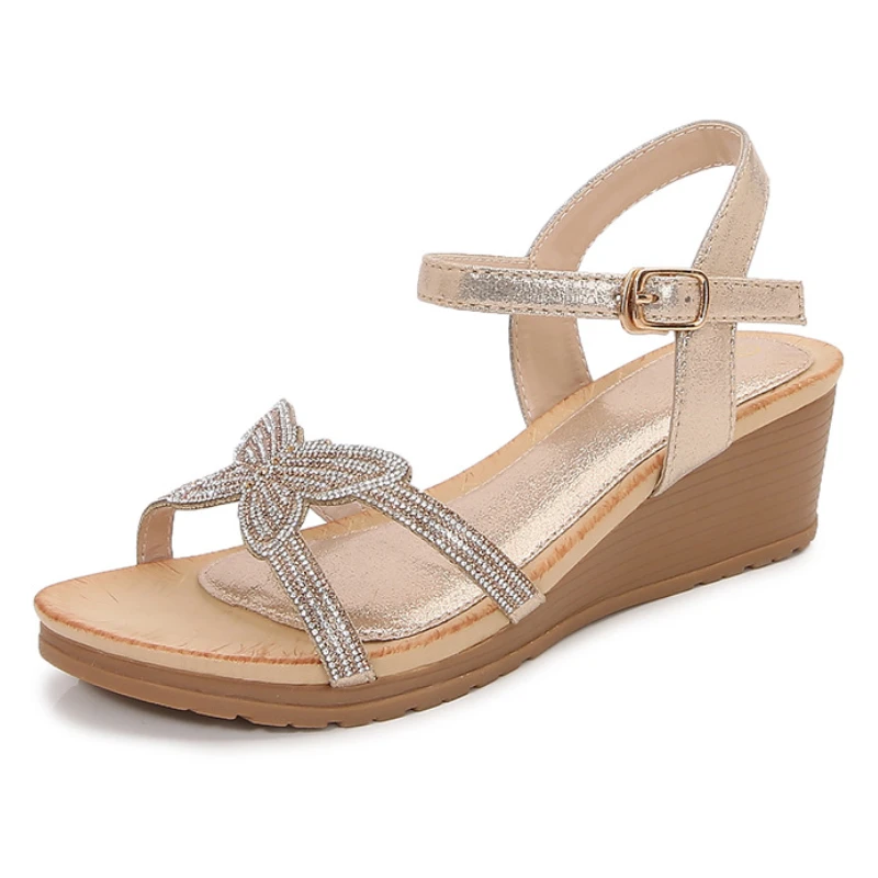 

Сандалии женские на толстой подошве, босоножки с каблуком, кожа, кожа ПУ, стиль богемный пляж, Повседневная модная обувь