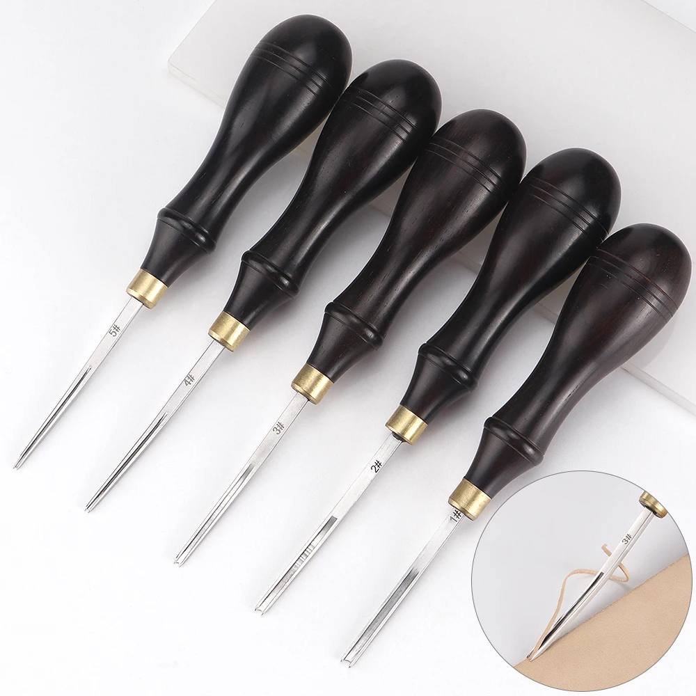 Set Di Smussatori Per Bordi Della Pelle 5 Pezzi - Ferri Per Cuoio Con Manico In Legno (0.6-2.25mm) Per Borse, Cinture E Portafogli - 2