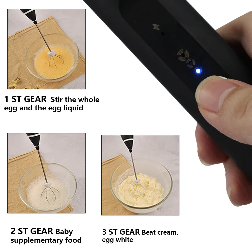 USB Charging Electric Coffee Mixer Milk Shaker Maker Frother Foamer Rechargeable Egg Beater Handheld 3-Speed Adjustable Blender 5