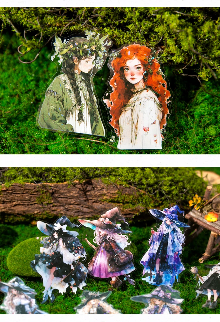 Yoofun 10 teile/los Nette Hexen Geschichte PET Aufkleber Pack Hexe Collage Junk Journal Materialien Liefert Scrapbooking Label – Detail 3