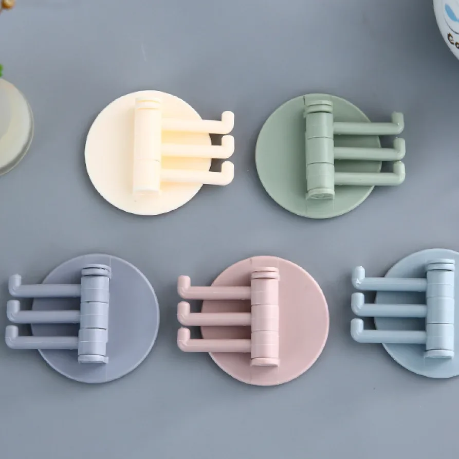 

Self Adhesive Sticky Kitchen Home Bathroom Key Bag Coat Hanger Storage Hanging Holder Rack with 3 Foldable Arms Swivel Wall Hook