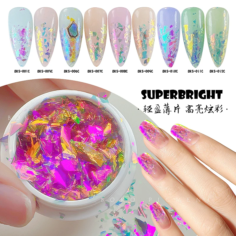 BOKO Aurora Opal Flakes Nail Powder Holographic Sequins Iridescent Rub Dust Mermaid Chameleon Flakes Manicure Decoration