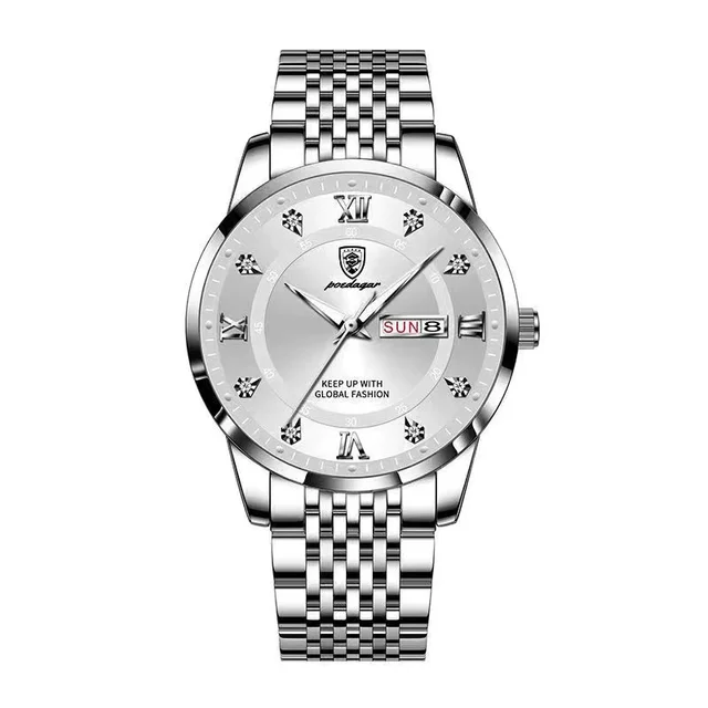 POEDAGAR Luxury Watch For Man Waterproof Luminous Date Week Stainless Steel Men Watch Casual Quartz Men's Watches Male Clock+box