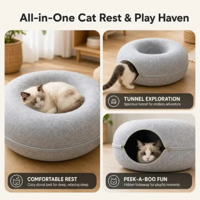 Felt Cat Tunnel Bed Interactive Hideaway Play Toy Durable Scratch Resistant Cat House 2