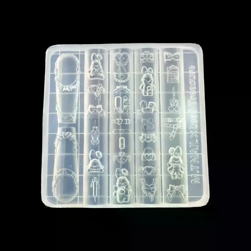 Cartoon Cute Lace Bow Rabbit Silicone Nail Molds Transparent Carving Nail Template Manicure Design Tool DIY Nail Art Decoration