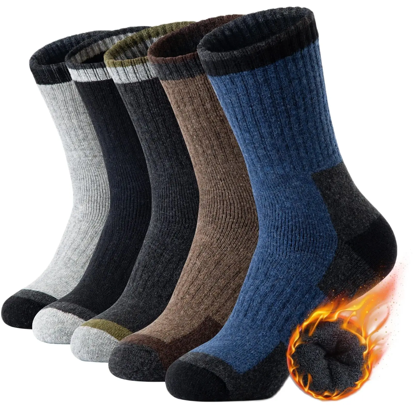 

5 Pairs Merino Wool Socks Men's Wool Hiking Socks Soft Warm Winter Casual Crew Moisture-Wicking Socks for Indoors Outdoors