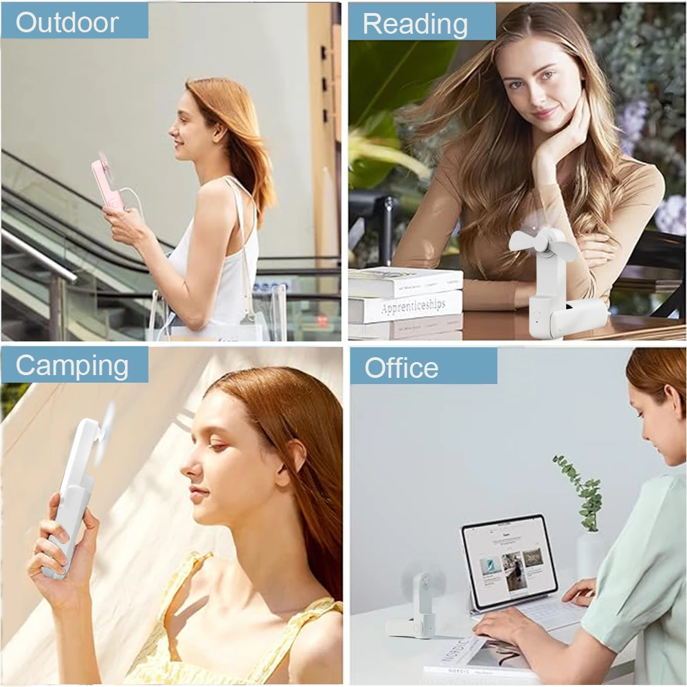 Portable Fan Super Mini Handheld Fan USB Rechargeable Fan Foldable Hand Held Small Pocket Fan with 2000mAh Power Bank 3 Gears 5