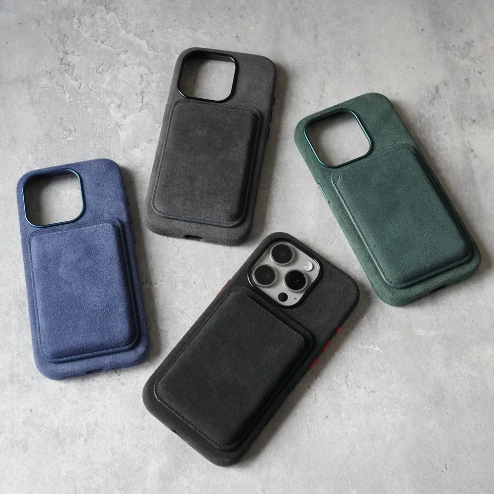 iPhone Card Holder for iPhone 16 Pro Max 15 14 13 Artificial Leather Supercar Suede Wallet Cases