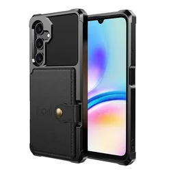 Luxury Leather Magnetic Card Slot Case with Shockproof Camera Protection and Back Cover - Galaxy A05S 4G (ZM03 - Black)