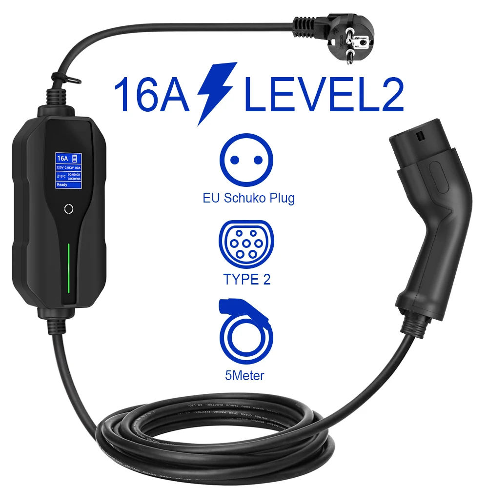 EV充電器 EV充電用ケーブル 電気自動車 電気自動車用ポータブル 家庭用 電気自動車用充電ケーブル,5/6/7/1.5メートル,タイプ2,Iec62196