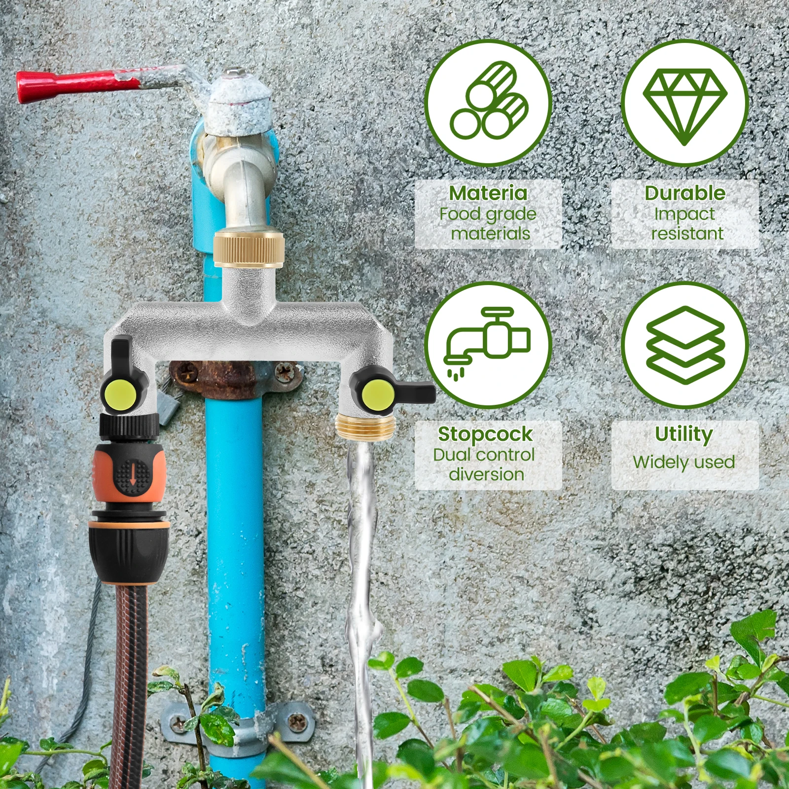 3/4 Inch 2 Way Hose Splitter Zinc Alloy Garden Hose Splitter Rustproof Hose Connector Splitter for Outdoor Gardening Lawn Care